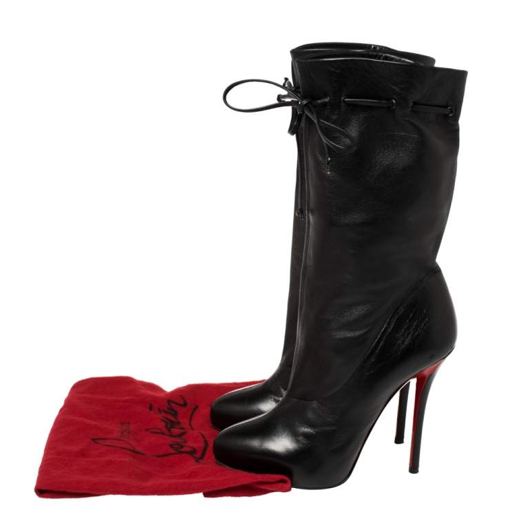Pre Owned Christian Louboutin Black Leather Valentine Mid Calf Boots Size 38.5