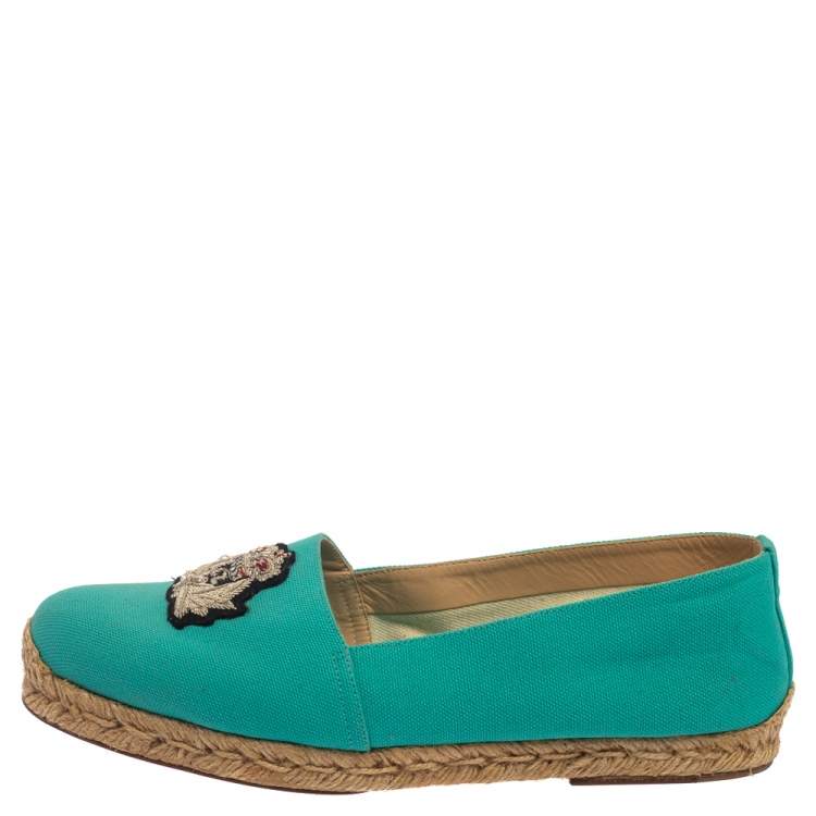 Pre Owned Christian Louboutin Turquoise Blue Canvas Nanou Crest Espadrilles Size 40