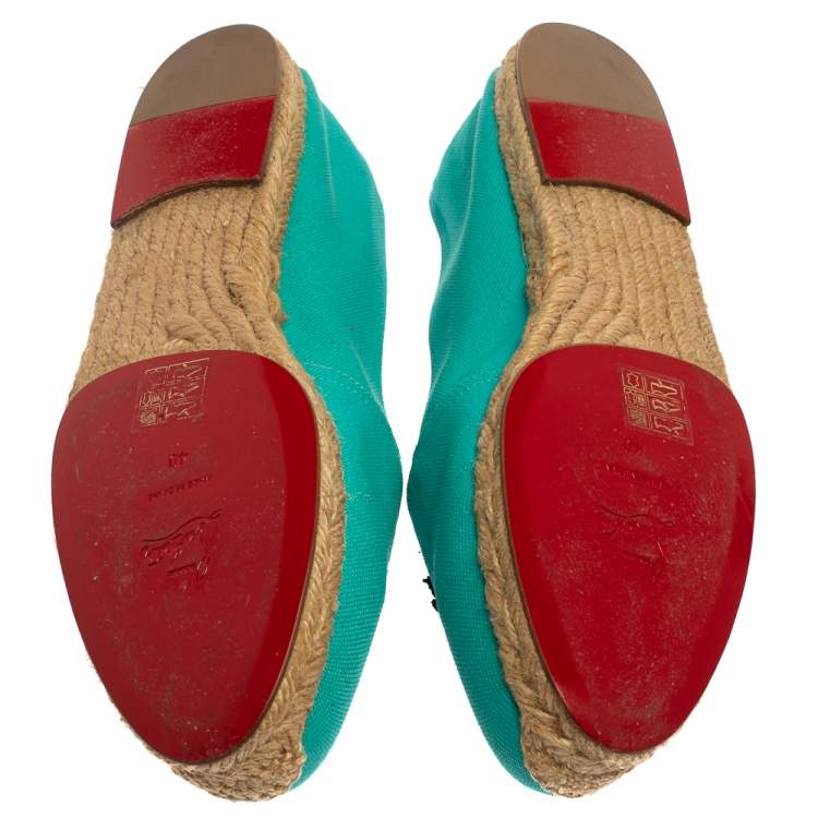 Pre Owned Christian Louboutin Turquoise Blue Canvas Nanou Crest Espadrilles Size 40