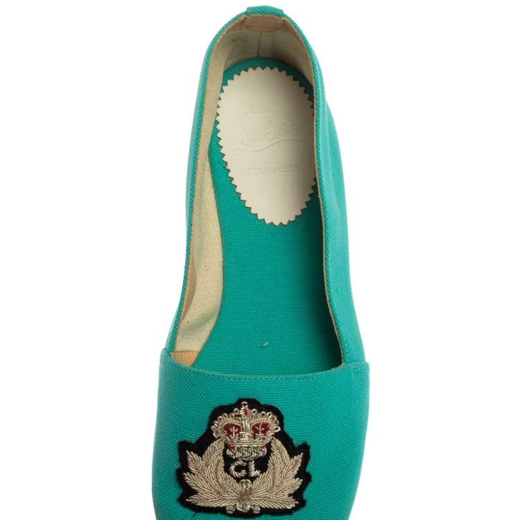 Pre Owned Christian Louboutin Turquoise Blue Canvas Nanou Crest Espadrilles Size 40