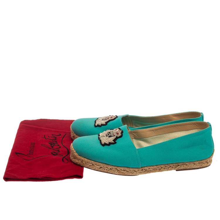 Pre Owned Christian Louboutin Turquoise Blue Canvas Nanou Crest Espadrilles Size 40