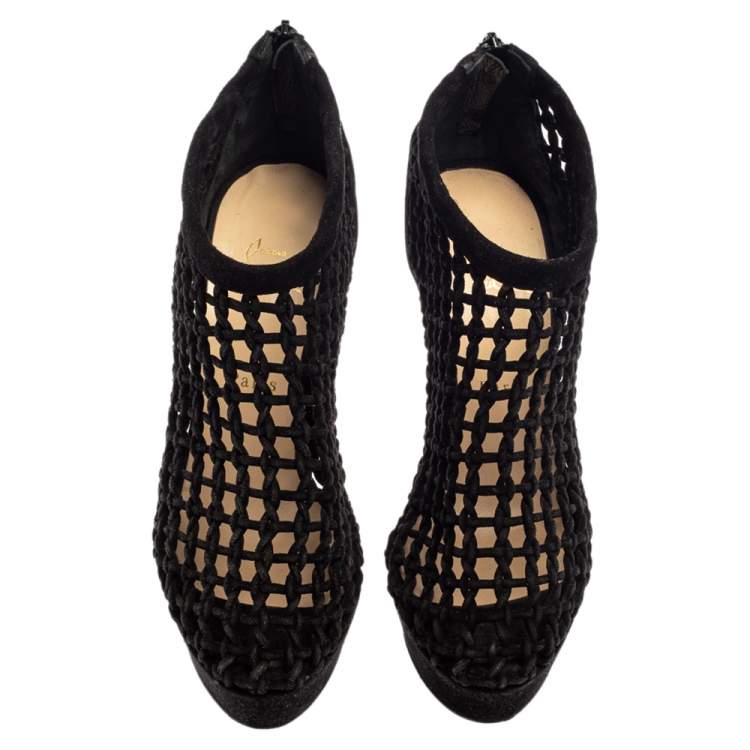 Pre Owned Christian Louboutin Black Suede Coussin Platform Ankle Booties Size 40
