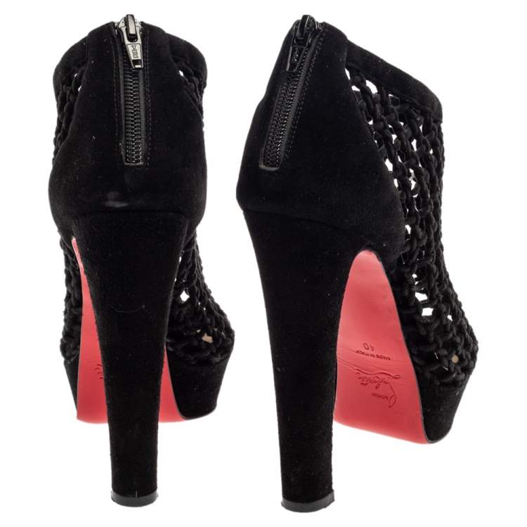 Pre Owned Christian Louboutin Black Suede Coussin Platform Ankle Booties Size 40