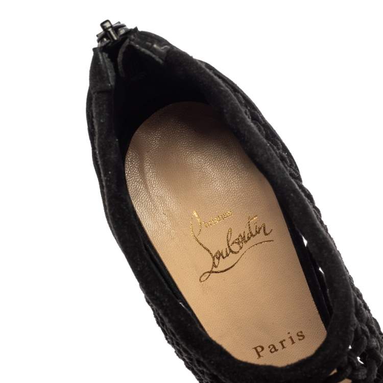 Pre Owned Christian Louboutin Black Suede Coussin Platform Ankle Booties Size 40