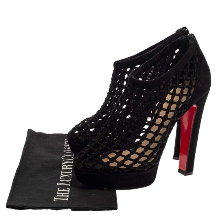 Pre Owned Christian Louboutin Black Suede Coussin Platform Ankle Booties Size 40