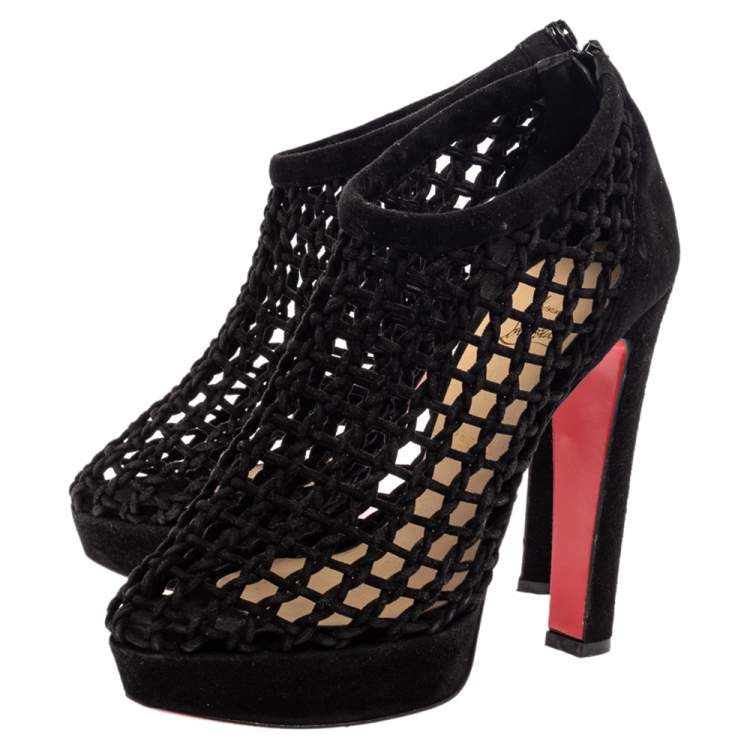 Pre Owned Christian Louboutin Black Suede Coussin Platform Ankle Booties Size 40