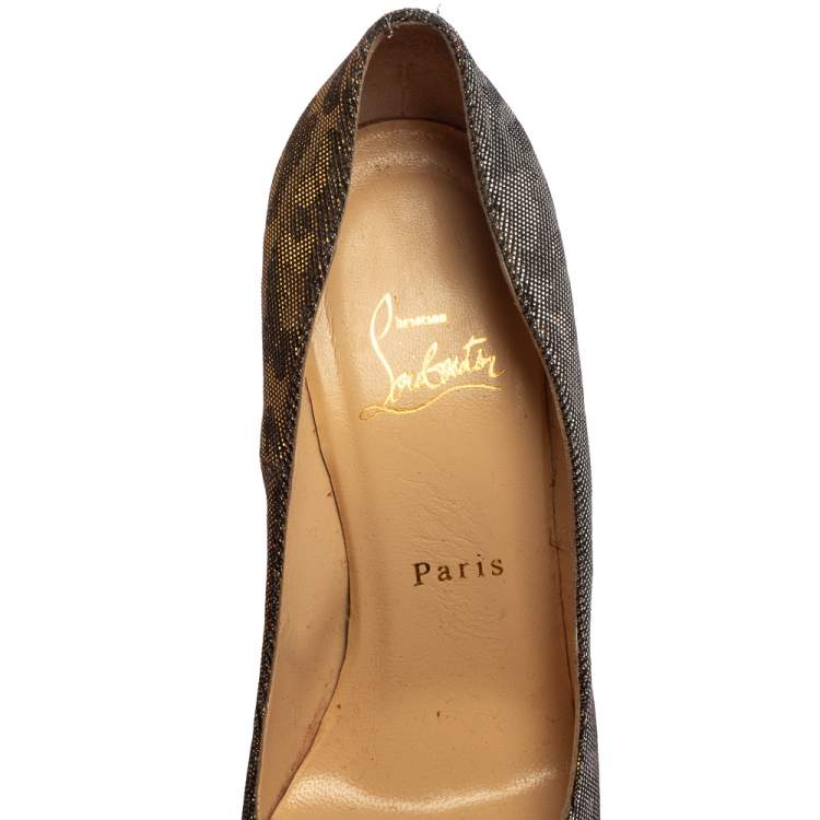 Pre Owned Christian Louboutin Metallic Fabric Daffodile Pumps Size 38