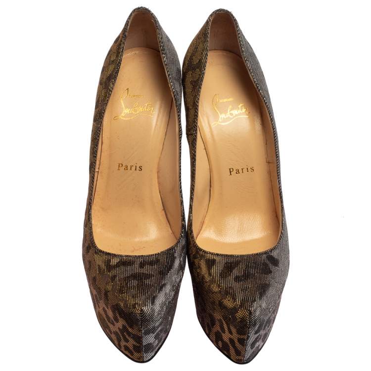 Pre Owned Christian Louboutin Metallic Fabric Daffodile Pumps Size 38