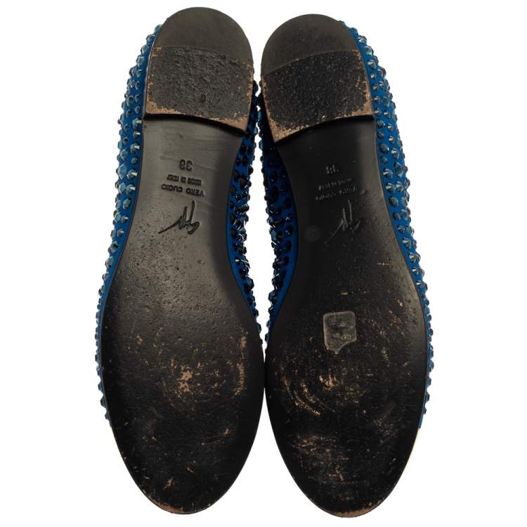 Pre Owned Giuseppe Zanotti Blue/Black Suede Studded Ankle Boots Size 38