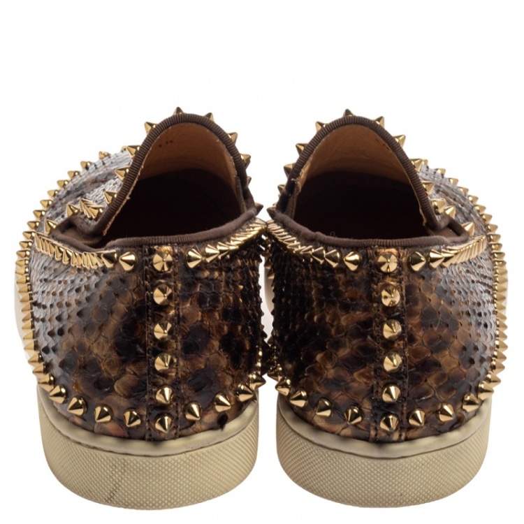 Pre Owned Christian Louboutin Brown Leopard Print Python Pik Boat Slip On Sneakers Size 40