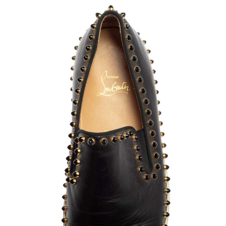 Pre Owned Christian Louboutin Black Leather Spike Pik Boat Slip On Sneakers Size 40