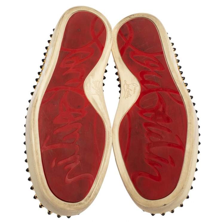 Pre Owned Christian Louboutin Black Leather Spike Pik Boat Slip On Sneakers Size 40