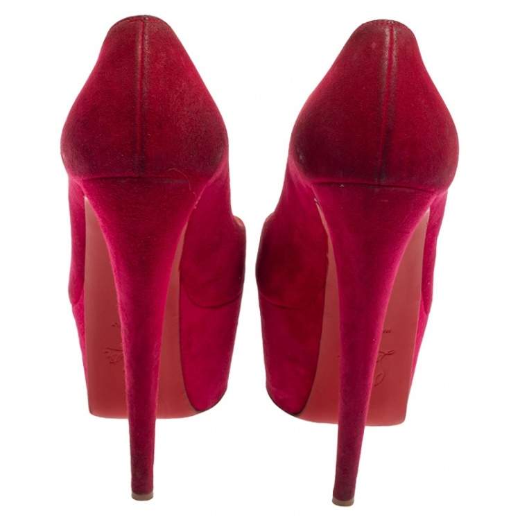 Pre Owned Christian Louboutin Pink Suede Daffodile Platform Pumps Size 37