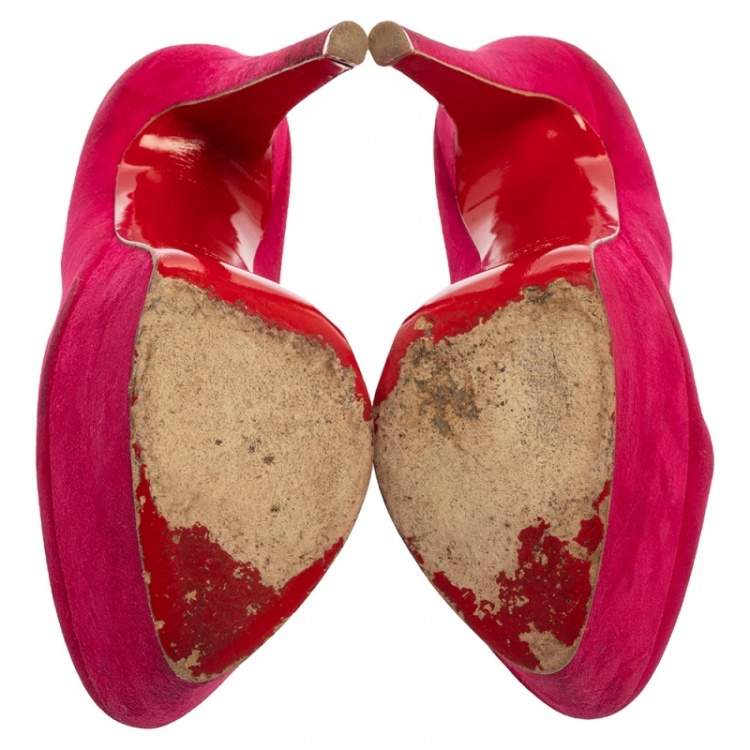 Pre Owned Christian Louboutin Pink Suede Daffodile Platform Pumps Size 37