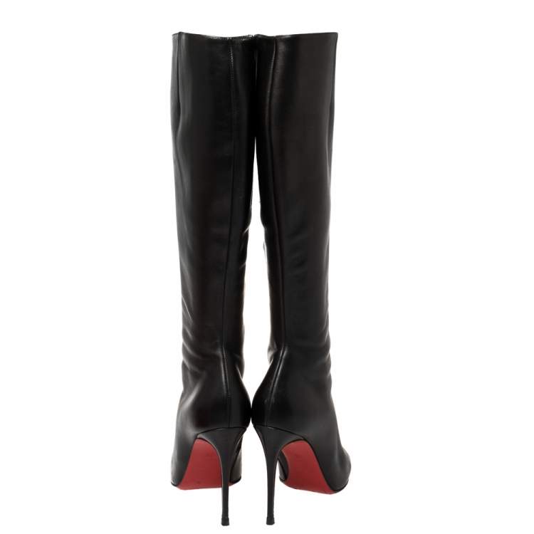 Pre Owned Christian Louboutin Black Leather Botalili Knee Length Boots Size 36