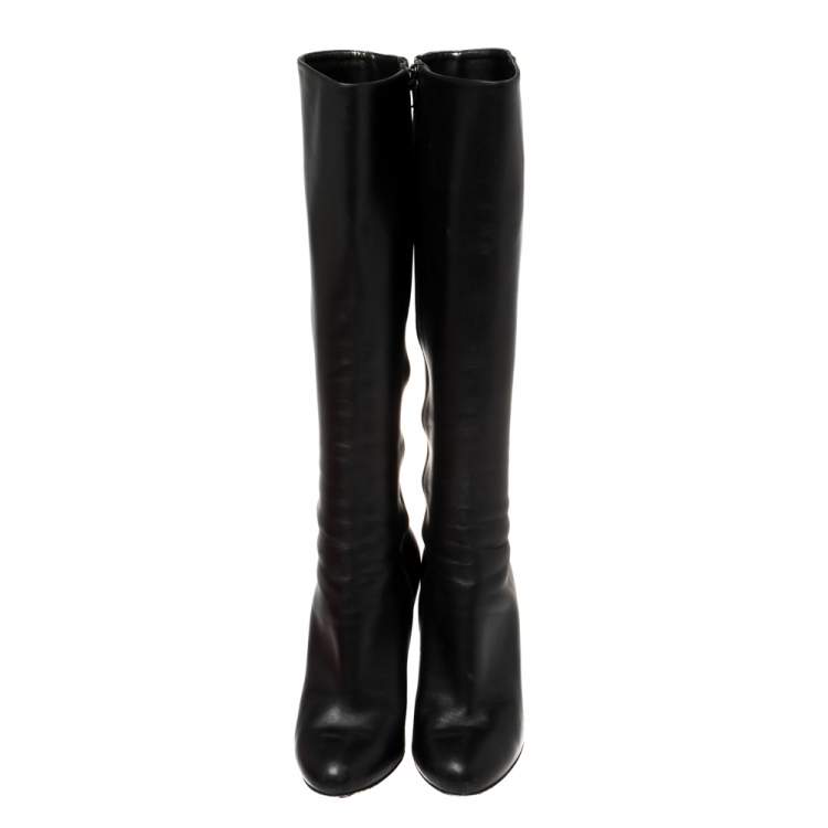 Pre Owned Christian Louboutin Black Leather Botalili Knee Length Boots Size 36