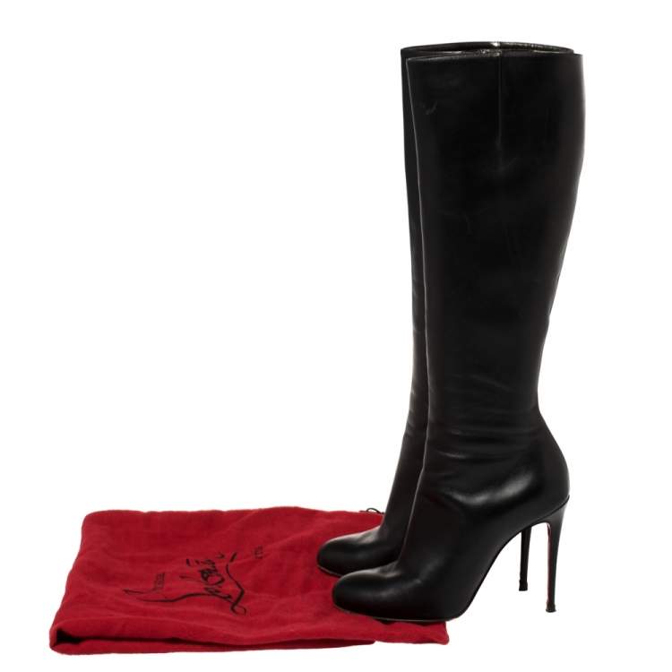 Pre Owned Christian Louboutin Black Leather Botalili Knee Length Boots Size 36