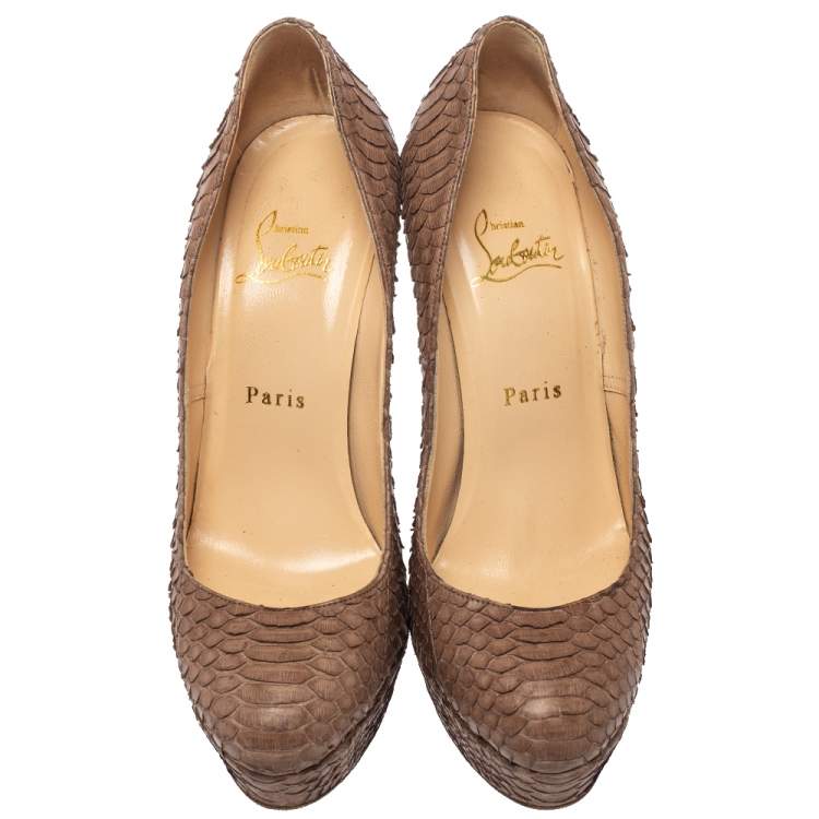 Pre Owned Christian Louboutin Brown Python Leather Bianca  Pumps Size 37.5