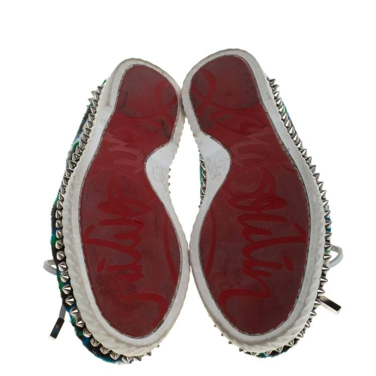 Pre Owned Christian Louboutin Multicolor Calf Hair Steckel Spiked Loafers Size 36