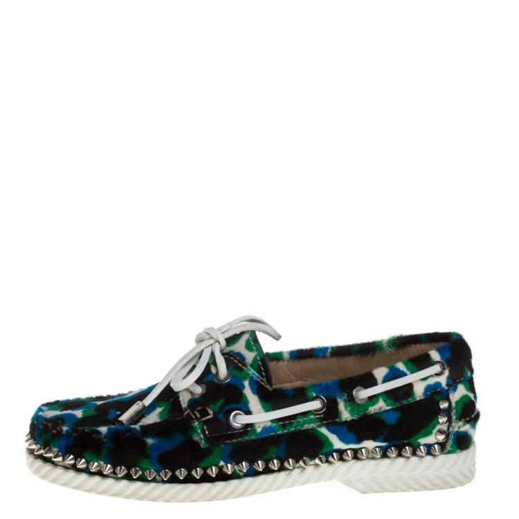 Pre Owned Christian Louboutin Multicolor Calf Hair Steckel Spiked Loafers Size 36