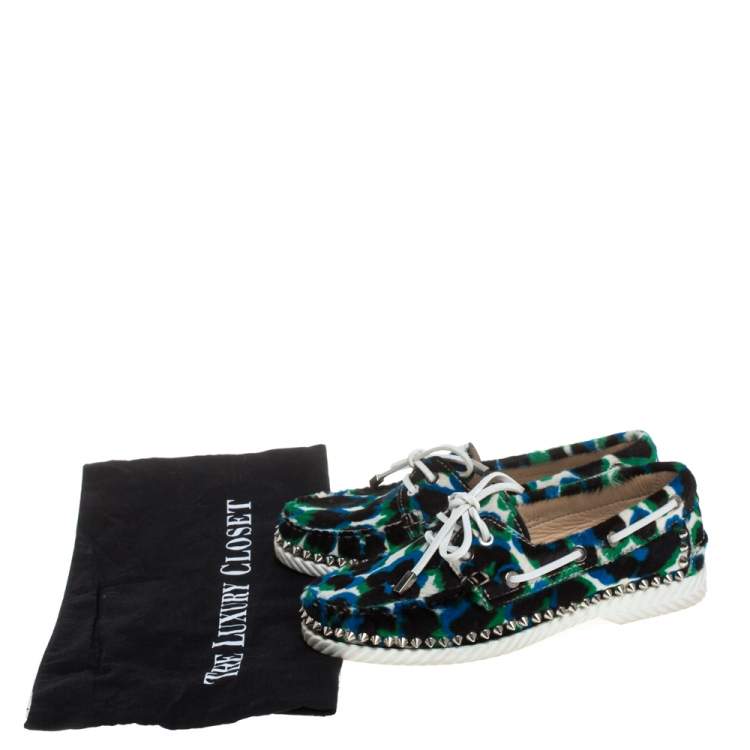 Pre Owned Christian Louboutin Multicolor Calf Hair Steckel Spiked Loafers Size 36