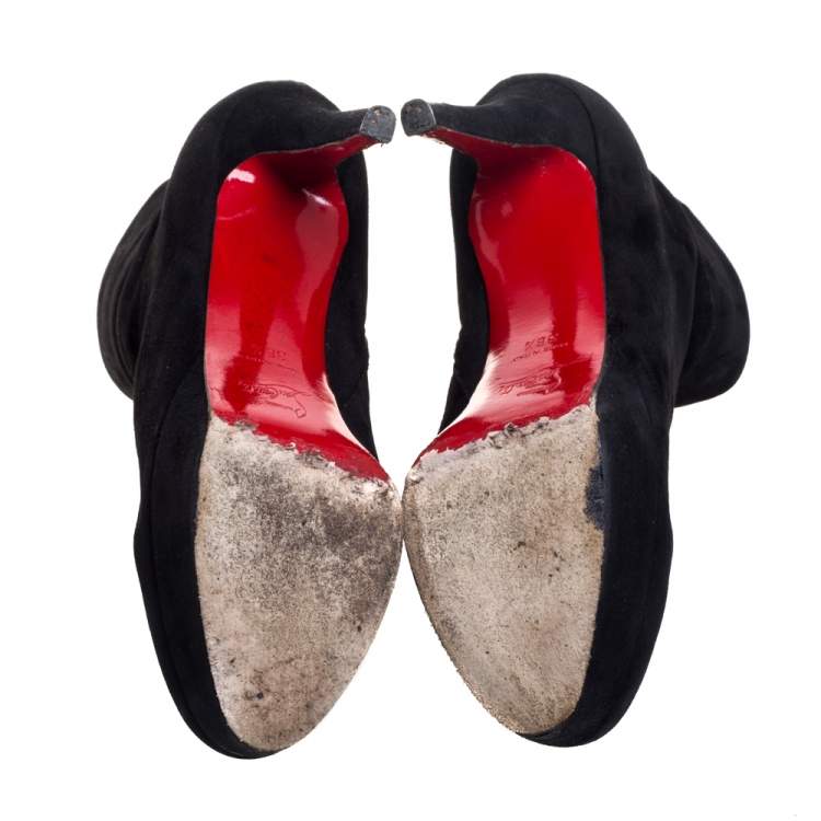 مملوكة مسبقًا Christian Louboutin Black Suede Bianca Platform Ankle Booties Size 36.5