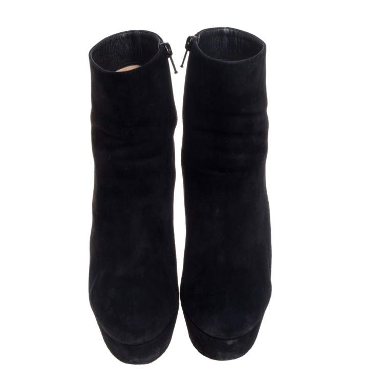 مملوكة مسبقًا Christian Louboutin Black Suede Bianca Platform Ankle Booties Size 36.5