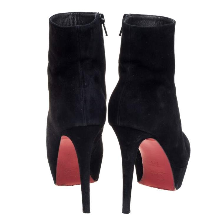 مملوكة مسبقًا Christian Louboutin Black Suede Bianca Platform Ankle Booties Size 36.5