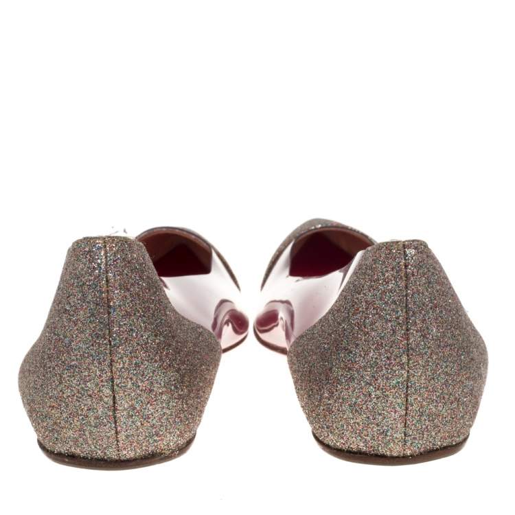 مملوكة مسبقًا Christian Louboutin Gold Glitter and PVC Corbeau Pointed Toe Flats Size 36.5