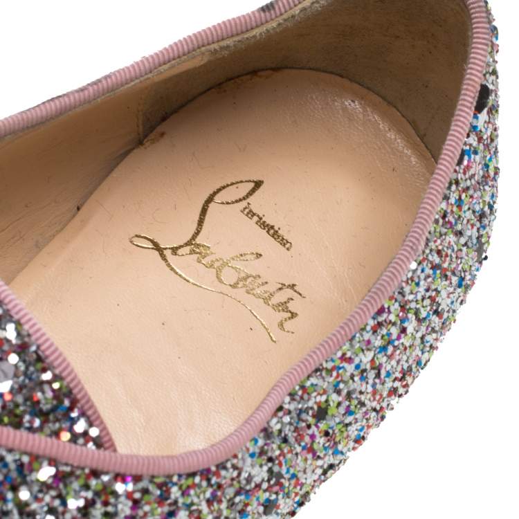 Pre Owned Christian Louboutin Multicolor Glitter Zazou Lace Up Oxfords Size 42