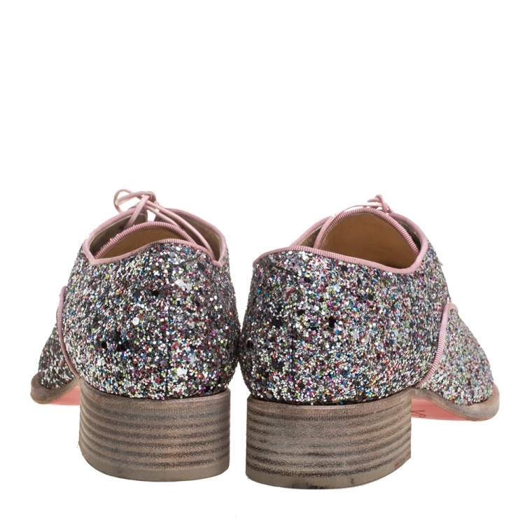 Pre Owned Christian Louboutin Multicolor Glitter Zazou Lace Up Oxfords Size 42