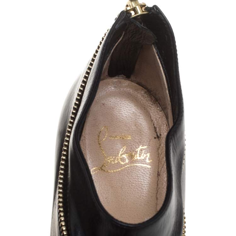 Pre Owned Christian Louboutin Black Leather Col Zipped Ankle Boots Size 39.5