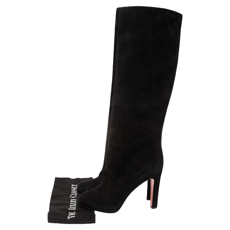 Pre Owned Christian Louboutin Black Suede Dorfifa Knee Length Platform Boots Size 40.5
