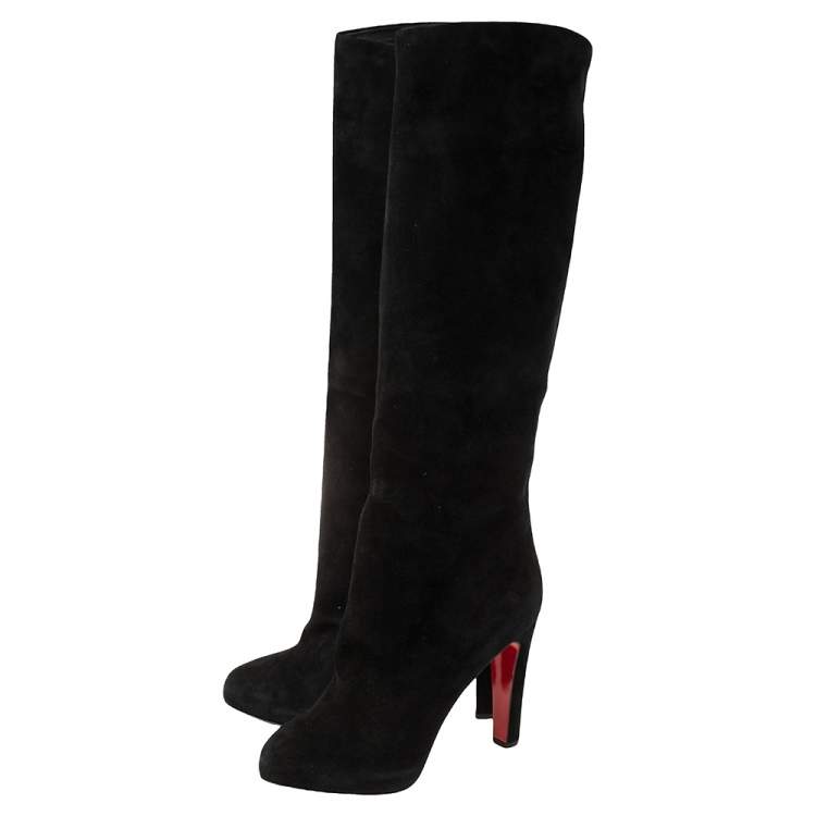 Pre Owned Christian Louboutin Black Suede Dorfifa Knee Length Platform Boots Size 40.5