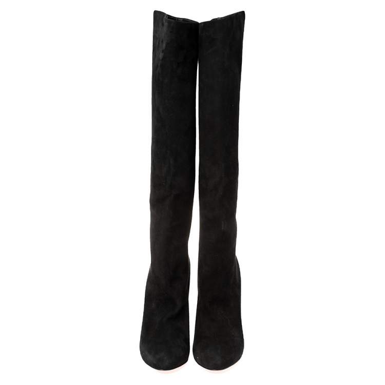 Pre Owned Christian Louboutin Black Suede Dorfifa Knee Length Platform Boots Size 40.5