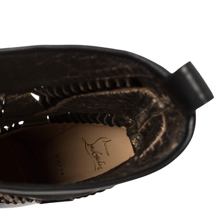 Pre Owned Christian Louboutin Black/Metallic Bronze Suede And Leather Romy Midcalf Boots Size 40