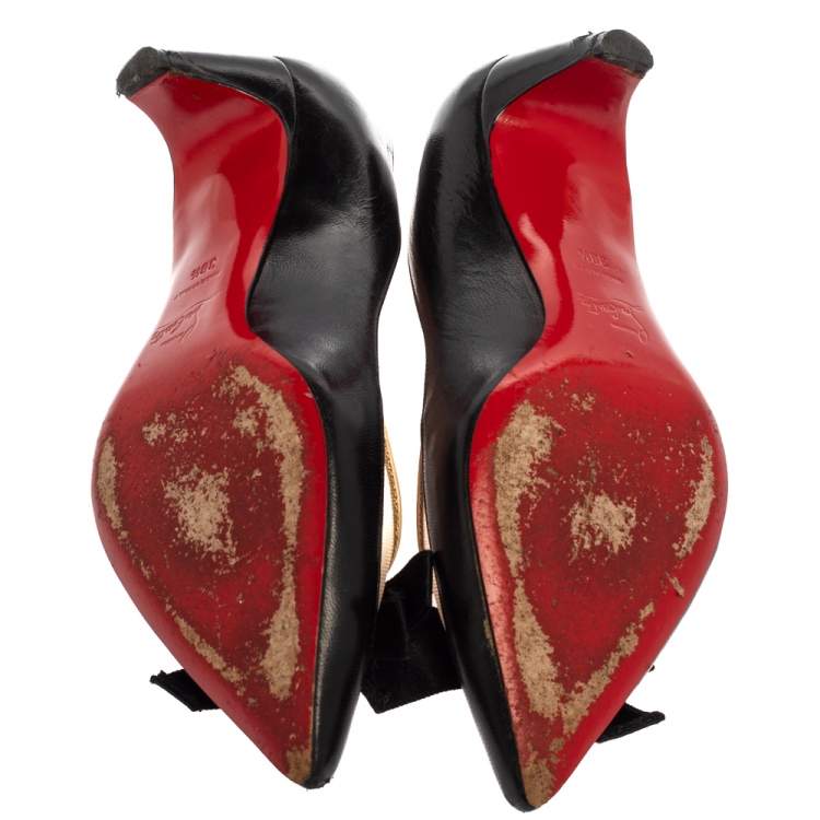 Pre Owned Christian Louboutin Black Leather And Mesh Minima Pumps Size 38.5