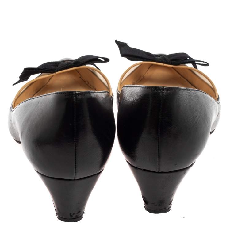 Pre Owned Christian Louboutin Black Leather And Mesh Minima Pumps Size 38.5