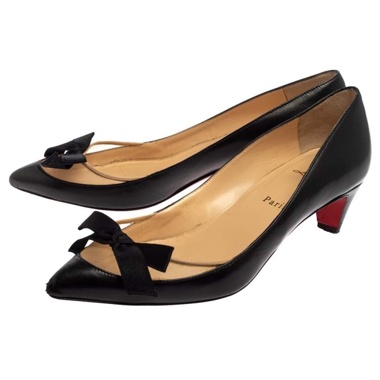 Pre Owned Christian Louboutin Black Leather And Mesh Minima Pumps Size 38.5