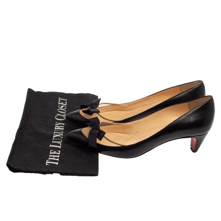 Pre Owned Christian Louboutin Black Leather And Mesh Minima Pumps Size 38.5