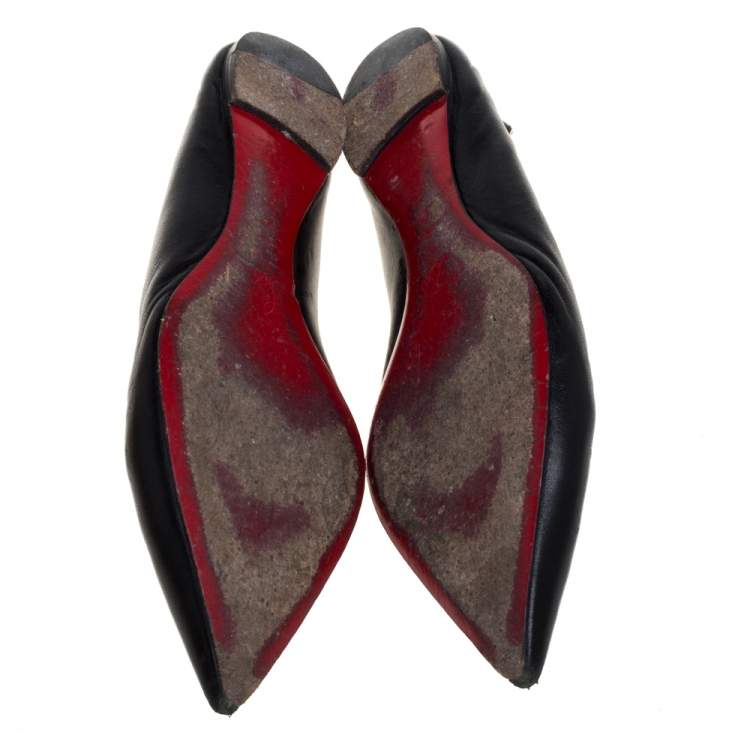 Pre Owned Christian Louboutin Black Leather Ballalla Pointed Toe Flats Size 37