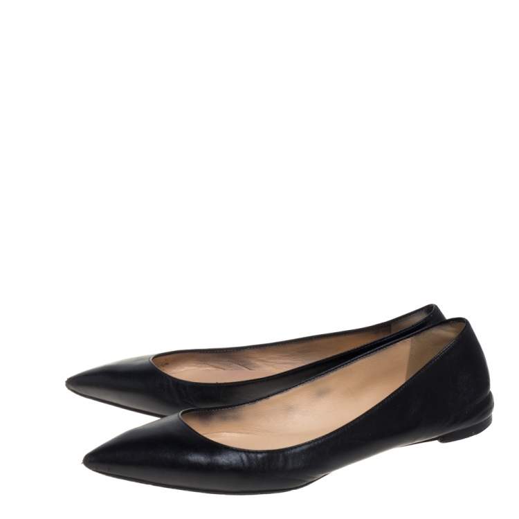 Pre Owned Christian Louboutin Black Leather Ballalla Pointed Toe Flats Size 37
