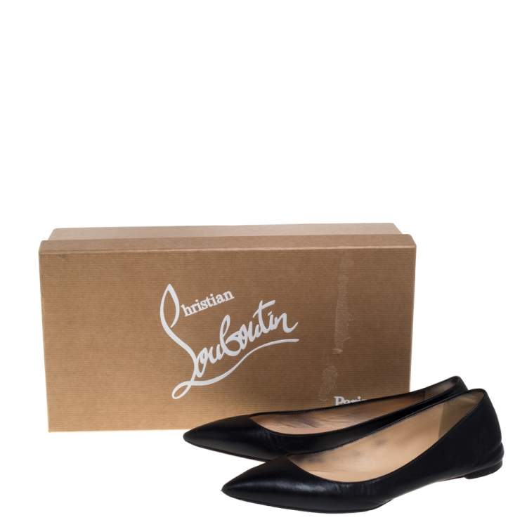 Pre Owned Christian Louboutin Black Leather Ballalla Pointed Toe Flats Size 37