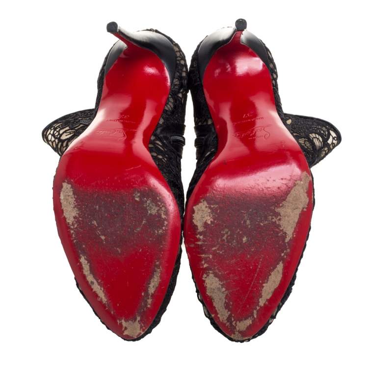 Pre Owned Christian Louboutin Black Lace Miss Tennis Ankle Boots Size 37
