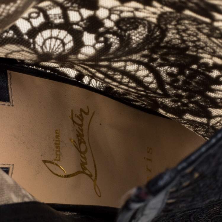 Pre Owned Christian Louboutin Black Lace Miss Tennis Ankle Boots Size 37