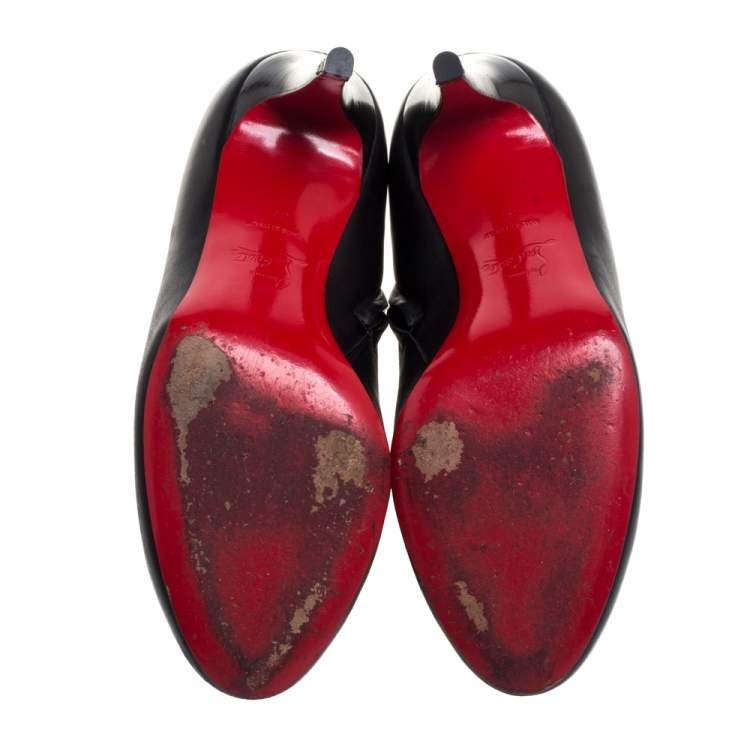 Pre Owned Christian Louboutin Black Leather Belle Ankle Booties Size 37