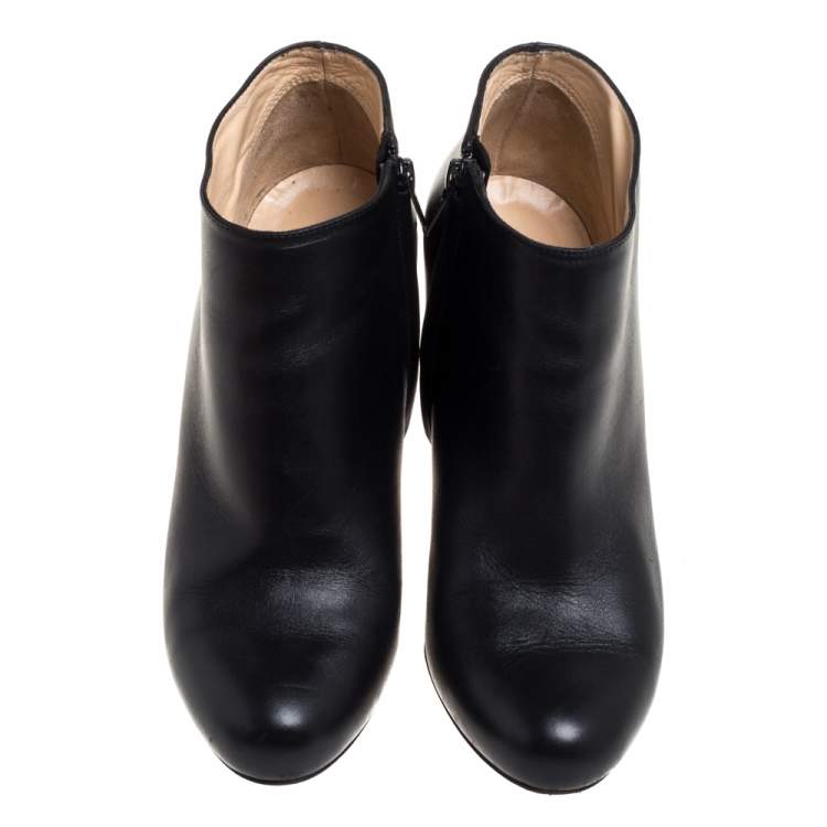 Pre Owned Christian Louboutin Black Leather Belle Ankle Booties Size 37