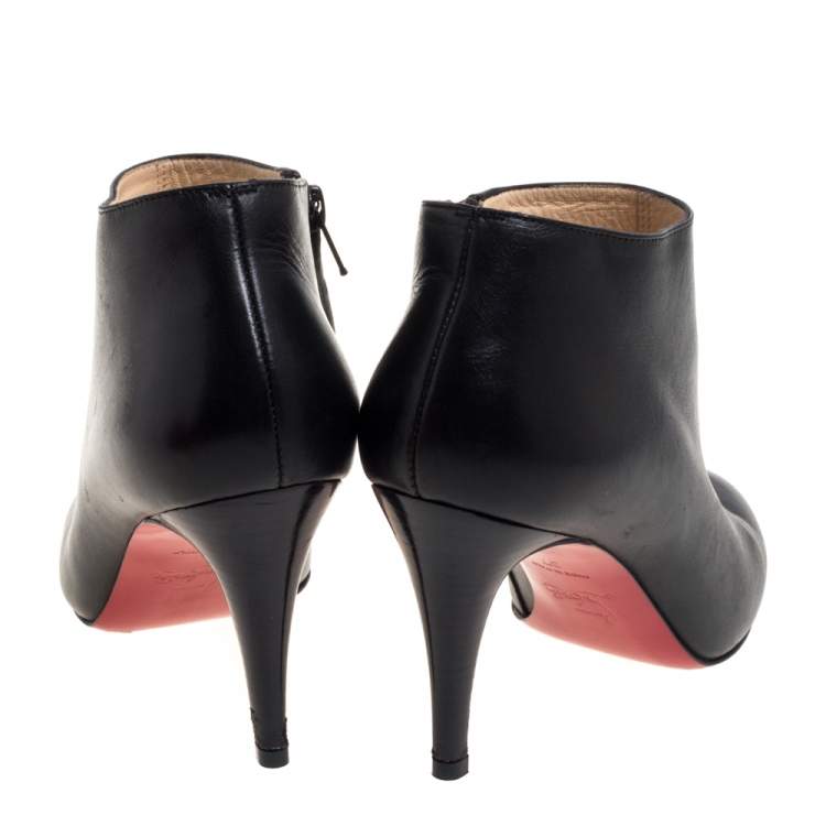 Pre Owned Christian Louboutin Black Leather Belle Ankle Booties Size 37