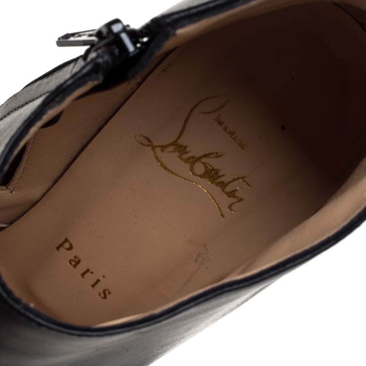 Pre Owned Christian Louboutin Black Leather Belle Ankle Booties Size 37