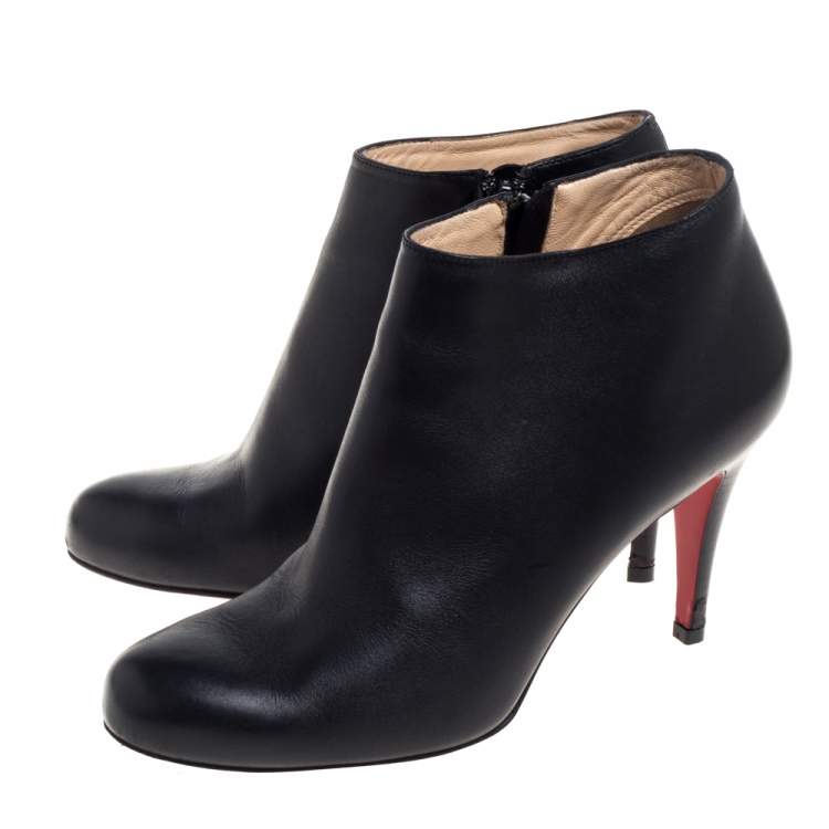 Pre Owned Christian Louboutin Black Leather Belle Ankle Booties Size 37